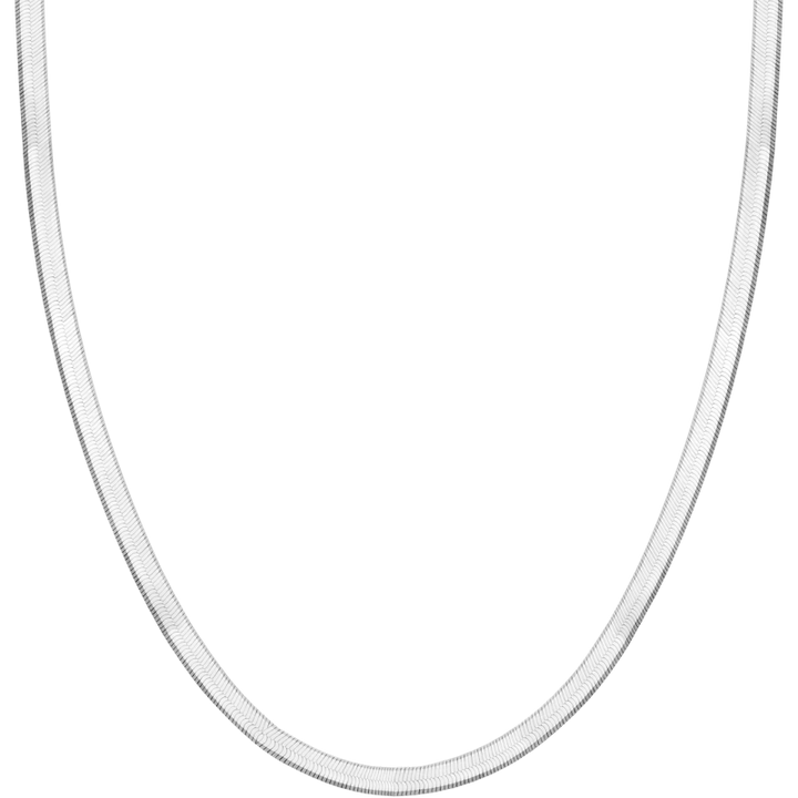 18K solid gold herringbone necklace from Fine Line Collection, showcasing a sleek, flat woven chain design on a white background.