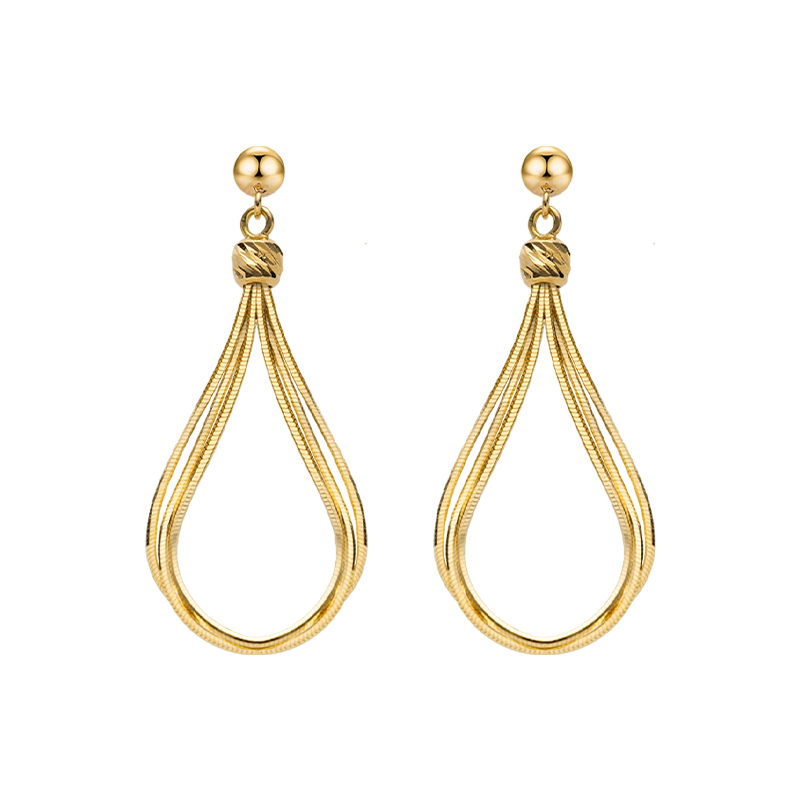 18K Solid Gold Streamline Herringbone Chain Earrings
