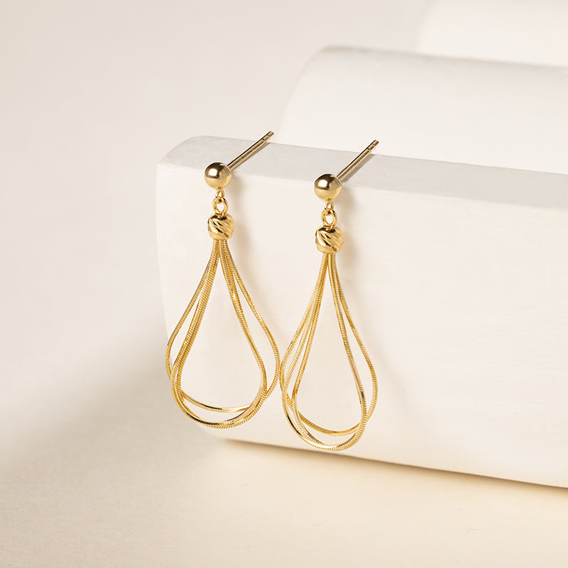 18K Solid Gold Streamline Herringbone Chain Earrings
