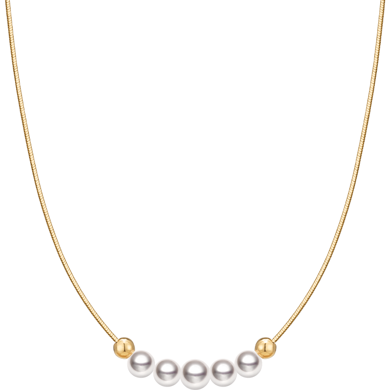 Akoya 18k yellow gold Baby's Breath Smile necklace from Fine Line Collection, featuring delicate floral design and fine craftsmanship.
