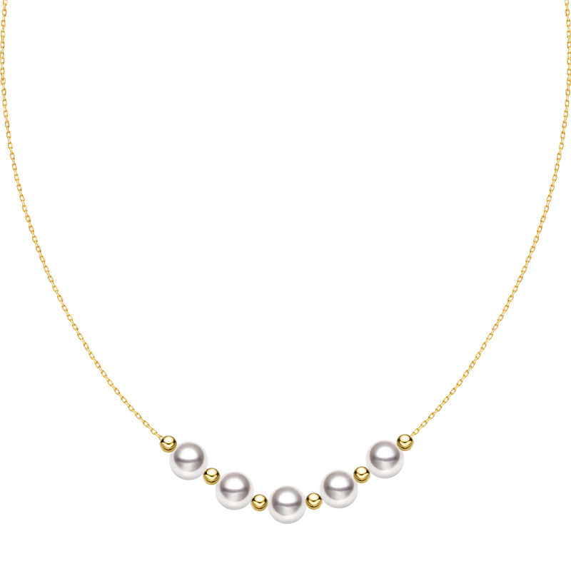 Akoya 18k yellow gold baby's breath smile necklace from Fine Line Collection featuring delicate gold chain and small floral pendant.