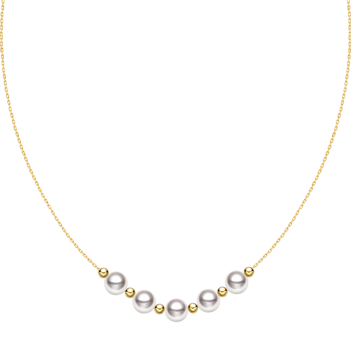 Akoya 18k yellow gold baby's breath smile necklace from Fine Line Collection featuring delicate gold chain and small floral pendant.