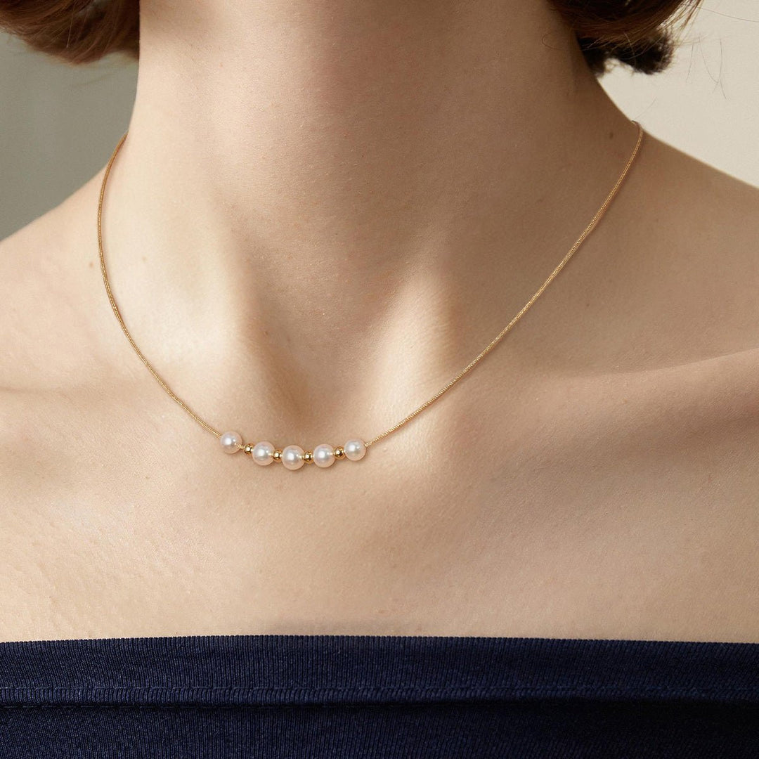 Akoya 18k Yellow Gold Baby's Breath Smile Necklace - HELAS Jewelry