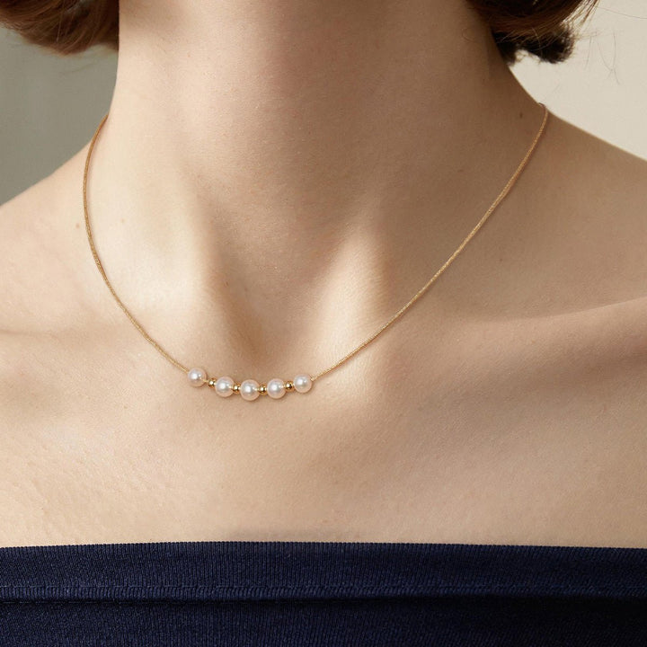 Akoya 18k Yellow Gold Baby's Breath Smile Necklace - HELAS Jewelry