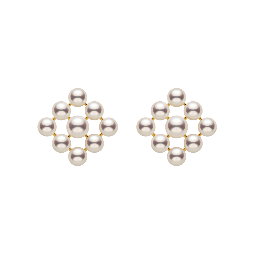 Freshwater Pearls 14K Gold Cube Studs Earrings