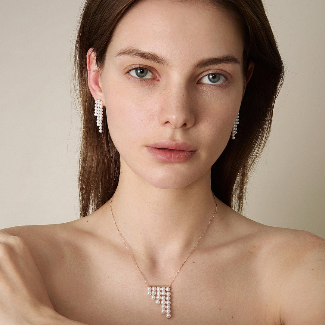 Freshwater Pearls 14K Gold Geometric Waterfall Earrings - HELAS Jewelry