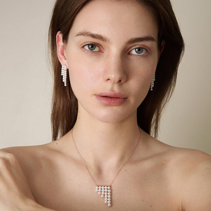 Freshwater Pearls 14K Gold Geometric Waterfall Earrings - HELAS Jewelry