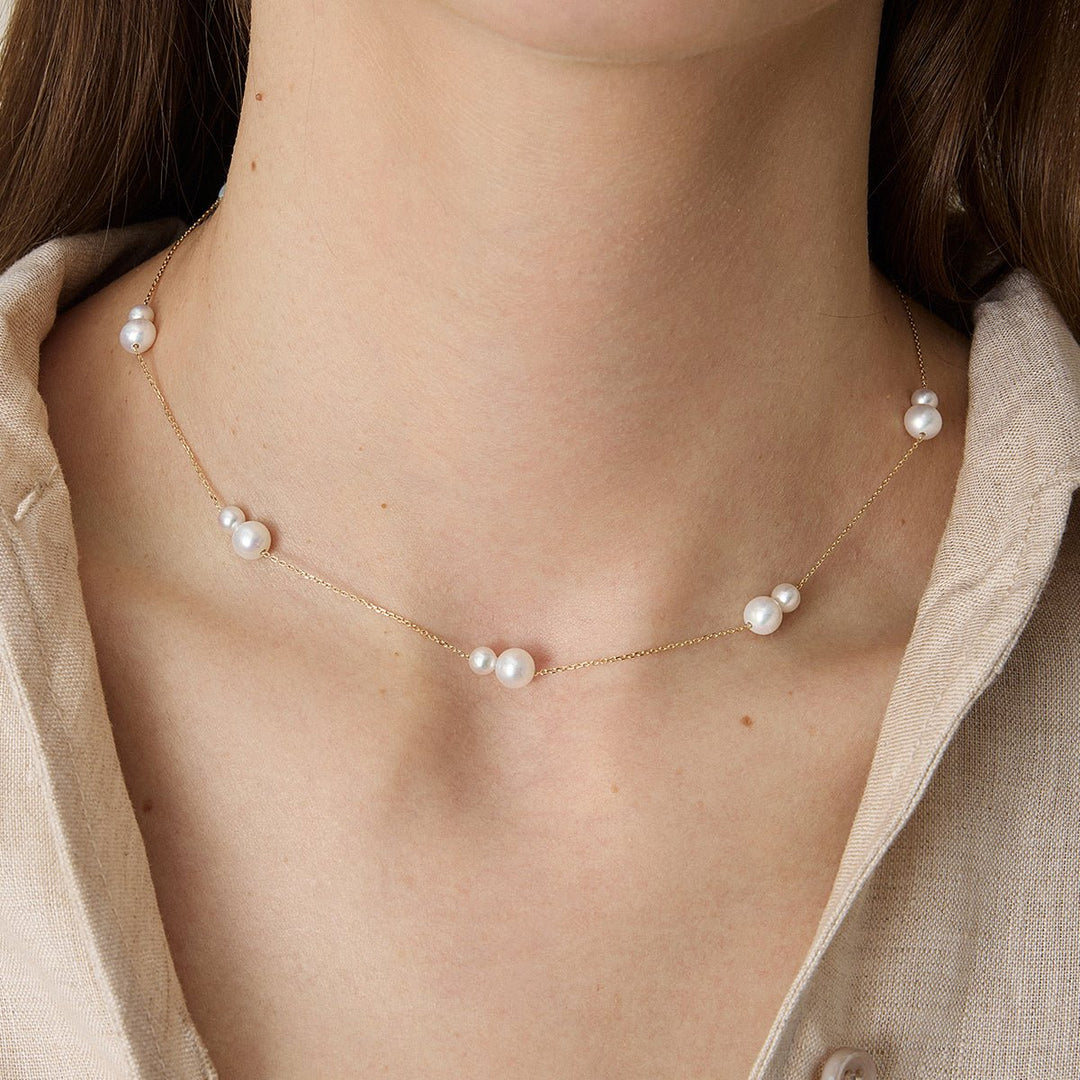 Freshwater Pearls 14K Gold Tiny & Grand Necklace - HELAS Jewelry