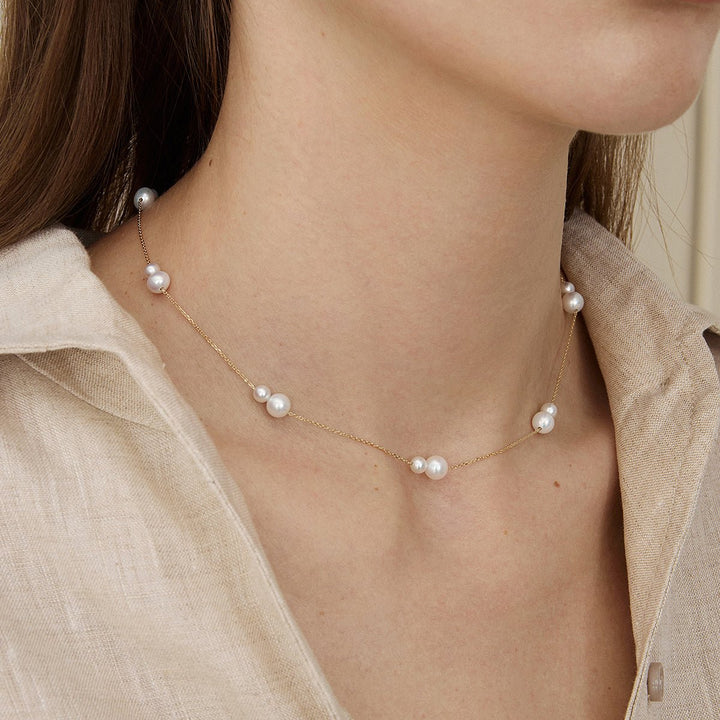 Freshwater Pearls 14K Gold Tiny & Grand Necklace - HELAS Jewelry