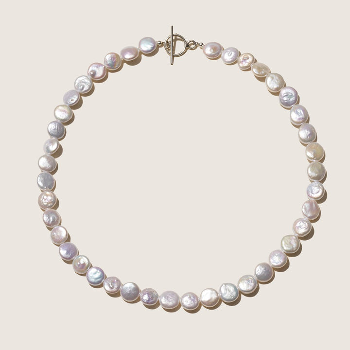 Freshwater Baroque Pearl 925 Silver Toggle Clasp Button Shape Strand Necklace - HELAS Jewelry