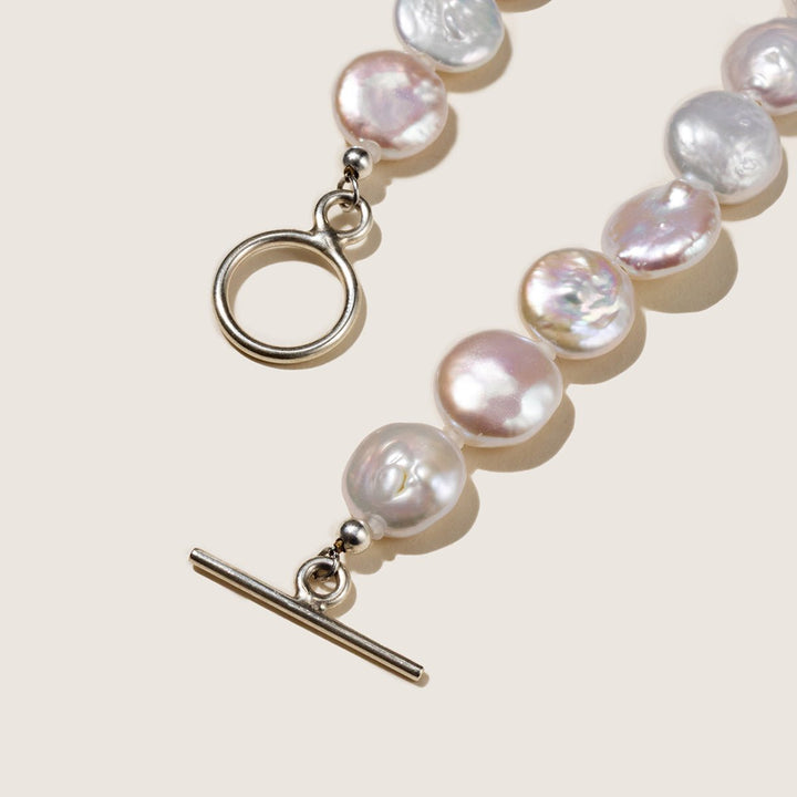 Freshwater Baroque Pearl 925 Silver Toggle Clasp Button Shape Strand Necklace - HELAS Jewelry
