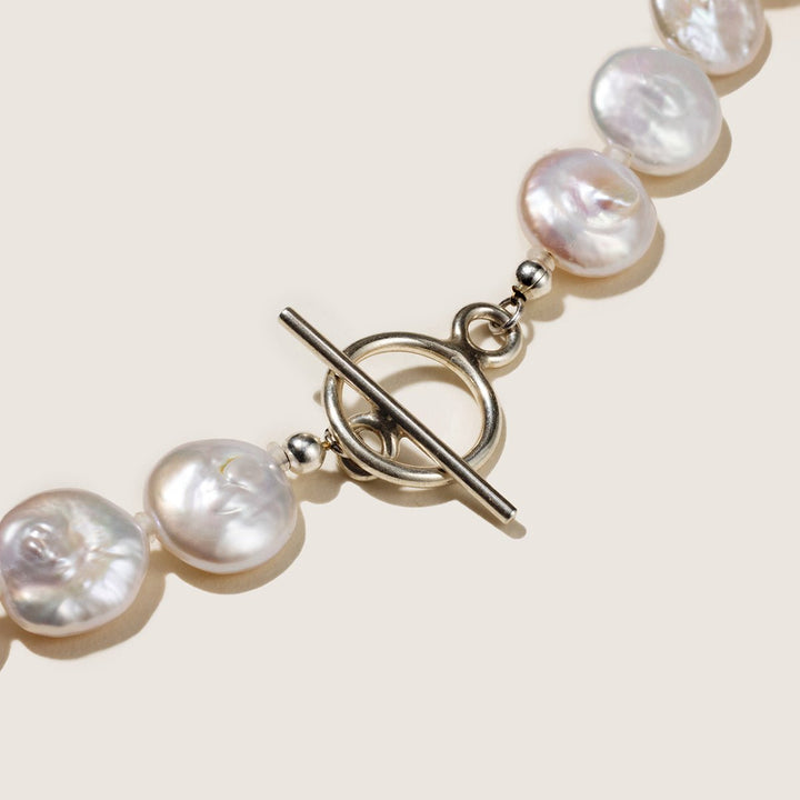 Freshwater Baroque Pearl 925 Silver Toggle Clasp Button Shape Strand Necklace - HELAS Jewelry