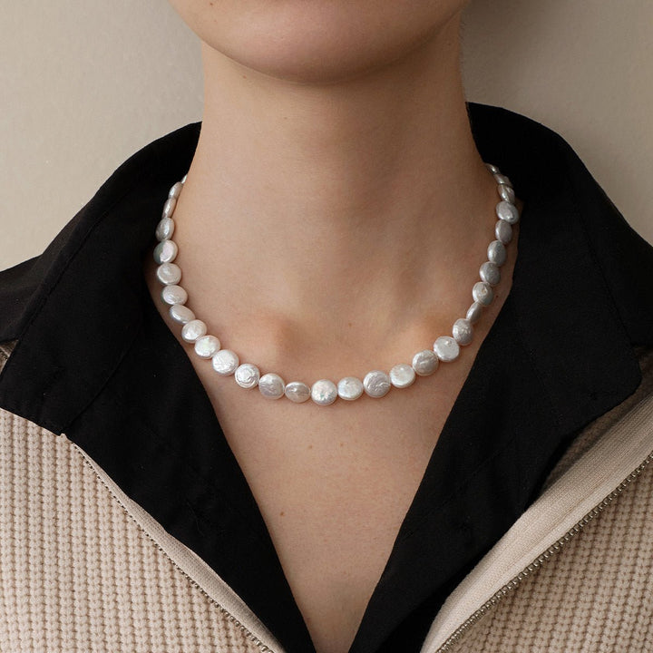 Freshwater Baroque Pearl 925 Silver Toggle Clasp Button Shape Strand Necklace - HELAS Jewelry
