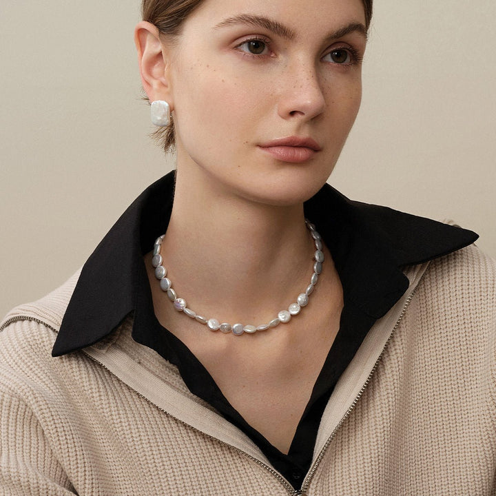 Freshwater Baroque Pearl 925 Silver Toggle Clasp Button Shape Strand Necklace - HELAS Jewelry