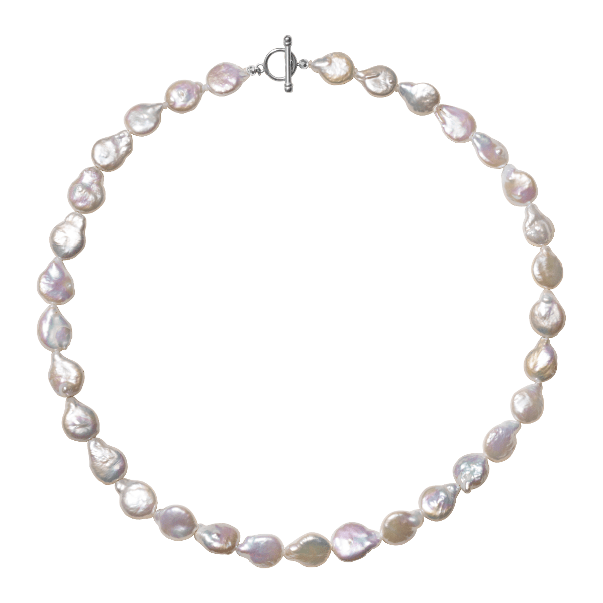Freshwater Baroque Pearl 925 Silver Toggle Clasp Flat Drops Strand Necklace - HELAS Jewelry