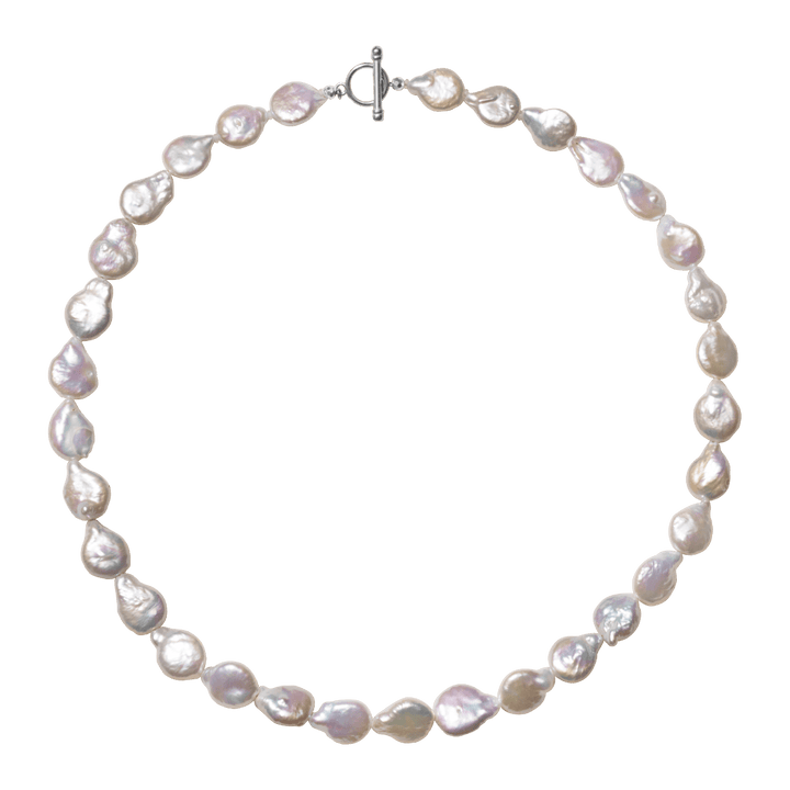 Freshwater Baroque Pearl 925 Silver Toggle Clasp Flat Drops Strand Necklace - HELAS Jewelry