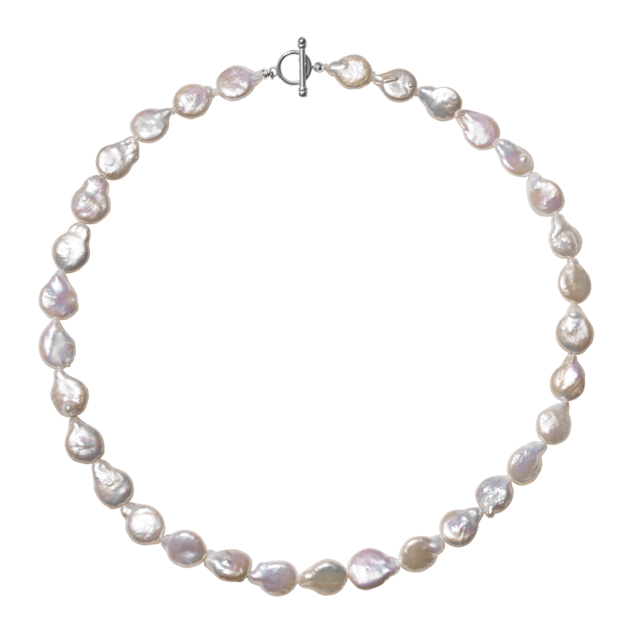 Freshwater Baroque Pearl 925 Silver Toggle Clasp Flat Drops Strand Necklace - HELAS Jewelry