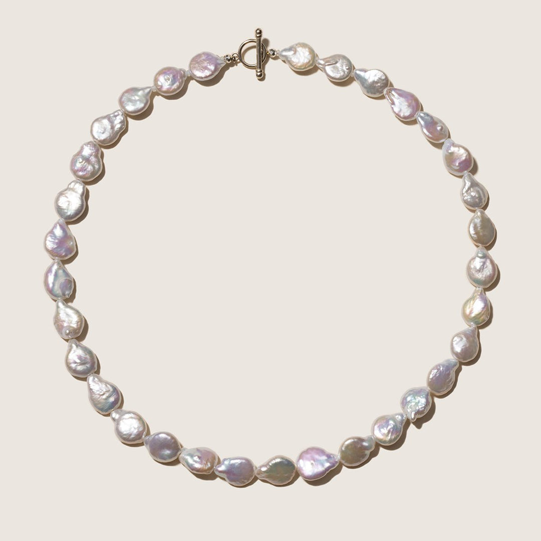 Freshwater Baroque Pearl 925 Silver Toggle Clasp Flat Drops Strand Necklace - HELAS Jewelry