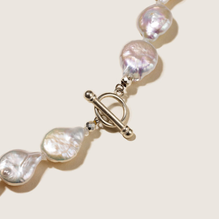 Freshwater Baroque Pearl 925 Silver Toggle Clasp Flat Drops Strand Necklace - HELAS Jewelry