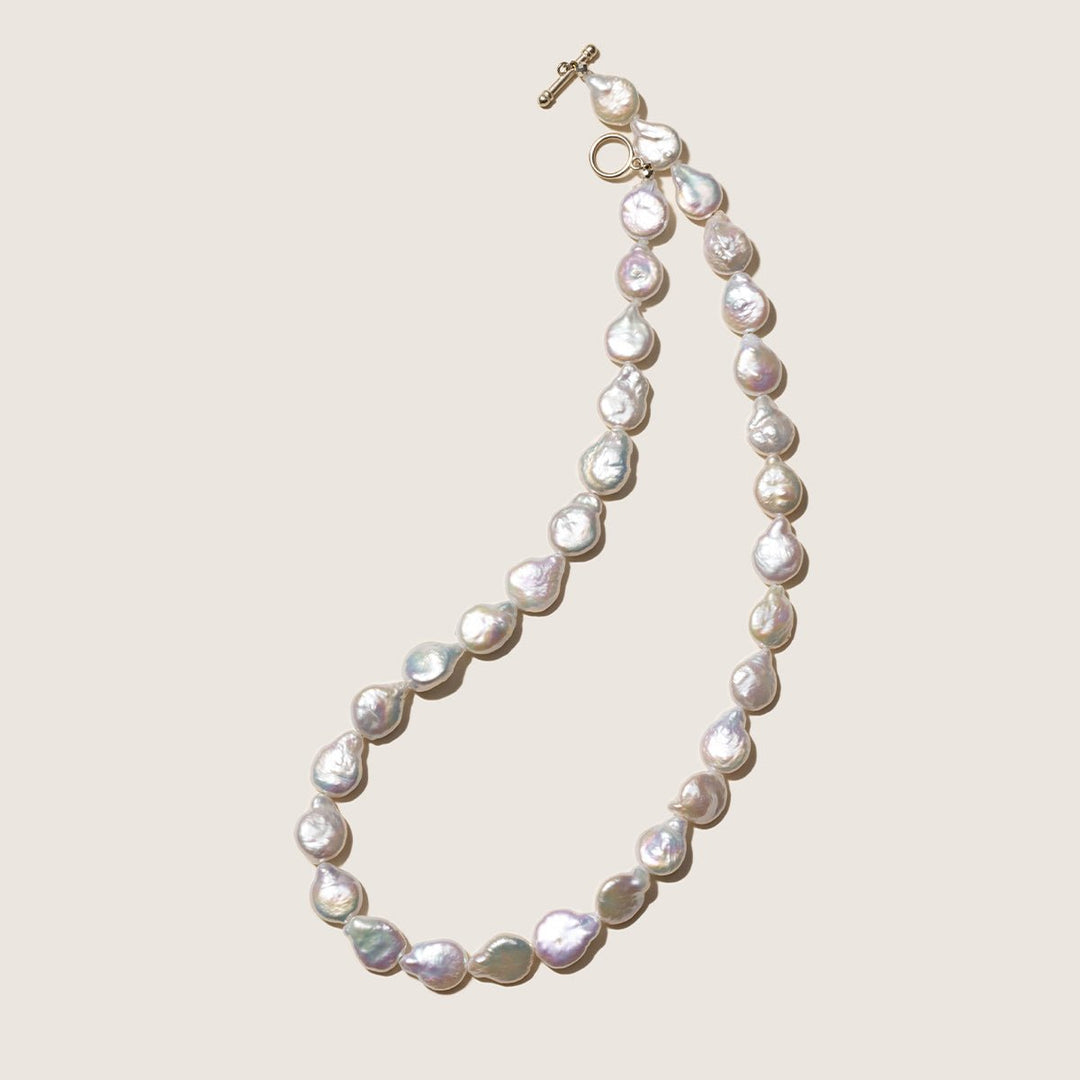 Freshwater Baroque Pearl 925 Silver Toggle Clasp Flat Drops Strand Necklace - HELAS Jewelry