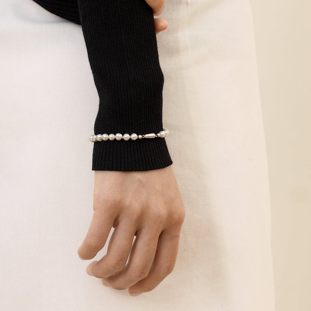 Freshwater Pearl 925 Silver Magnetic Clasp Snap Strand Bracelet - HELAS Jewelry