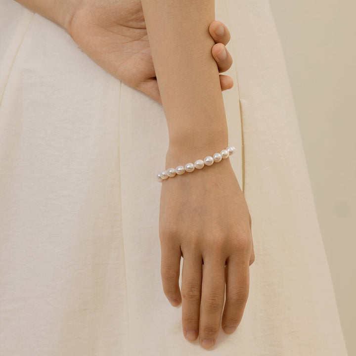 Freshwater Pearl 925 Silver Toggle Clasp Organic Ellipse Bracelet - HELAS Jewelry