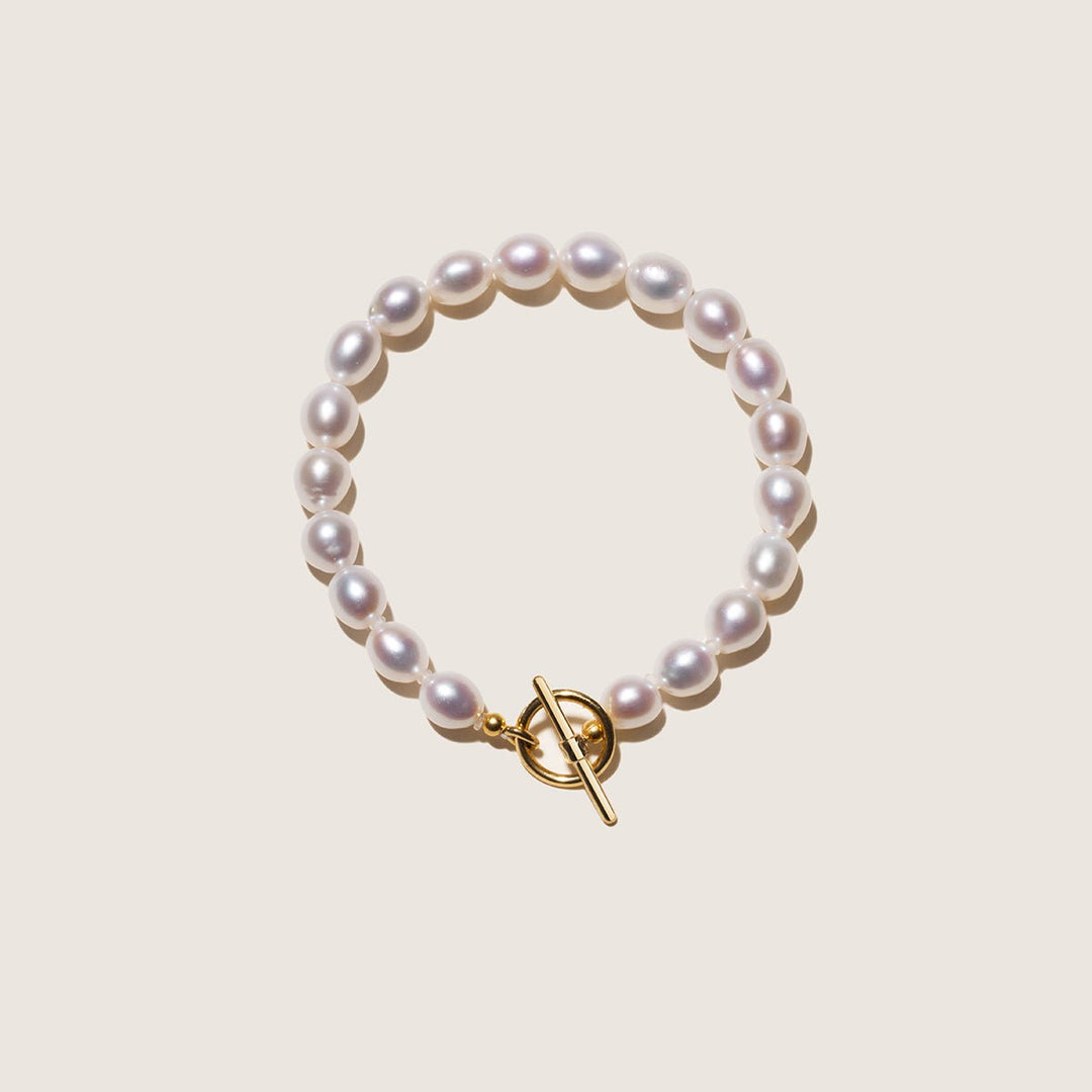 Freshwater Pearl 925 Silver Toggle Clasp Organic Ellipse Bracelet - HELAS Jewelry