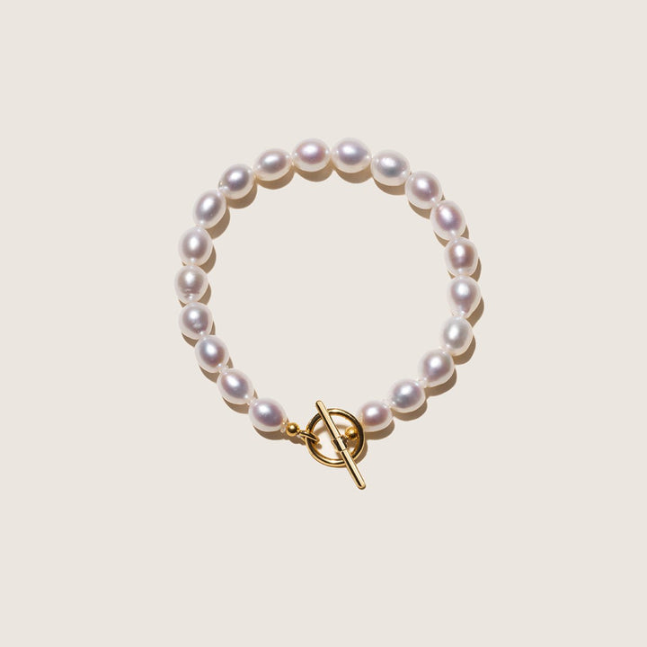 Freshwater Pearl 925 Silver Toggle Clasp Organic Ellipse Bracelet - HELAS Jewelry