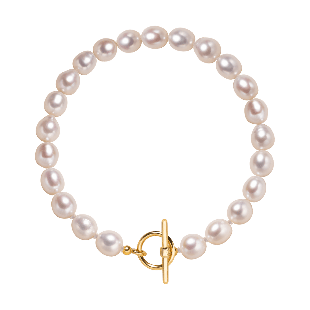 Freshwater Pearl 925 Silver Toggle Clasp Organic Ellipse Bracelet - HELAS Jewelry