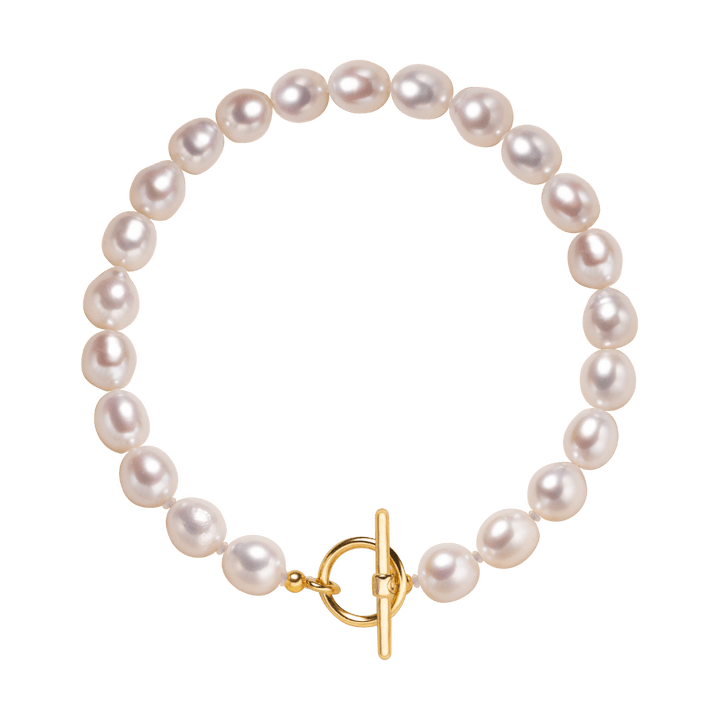 Freshwater Pearl 925 Silver Toggle Clasp Organic Ellipse Bracelet - HELAS Jewelry