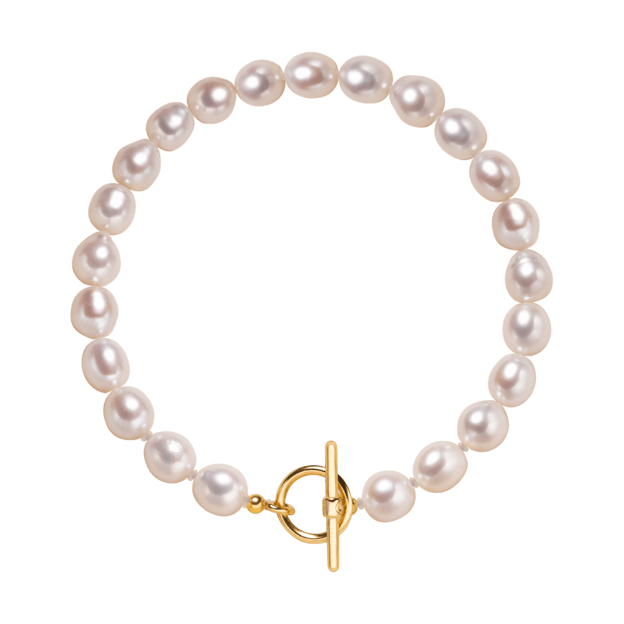 Freshwater Pearl 925 Silver Toggle Clasp Organic Ellipse Bracelet - HELAS Jewelry