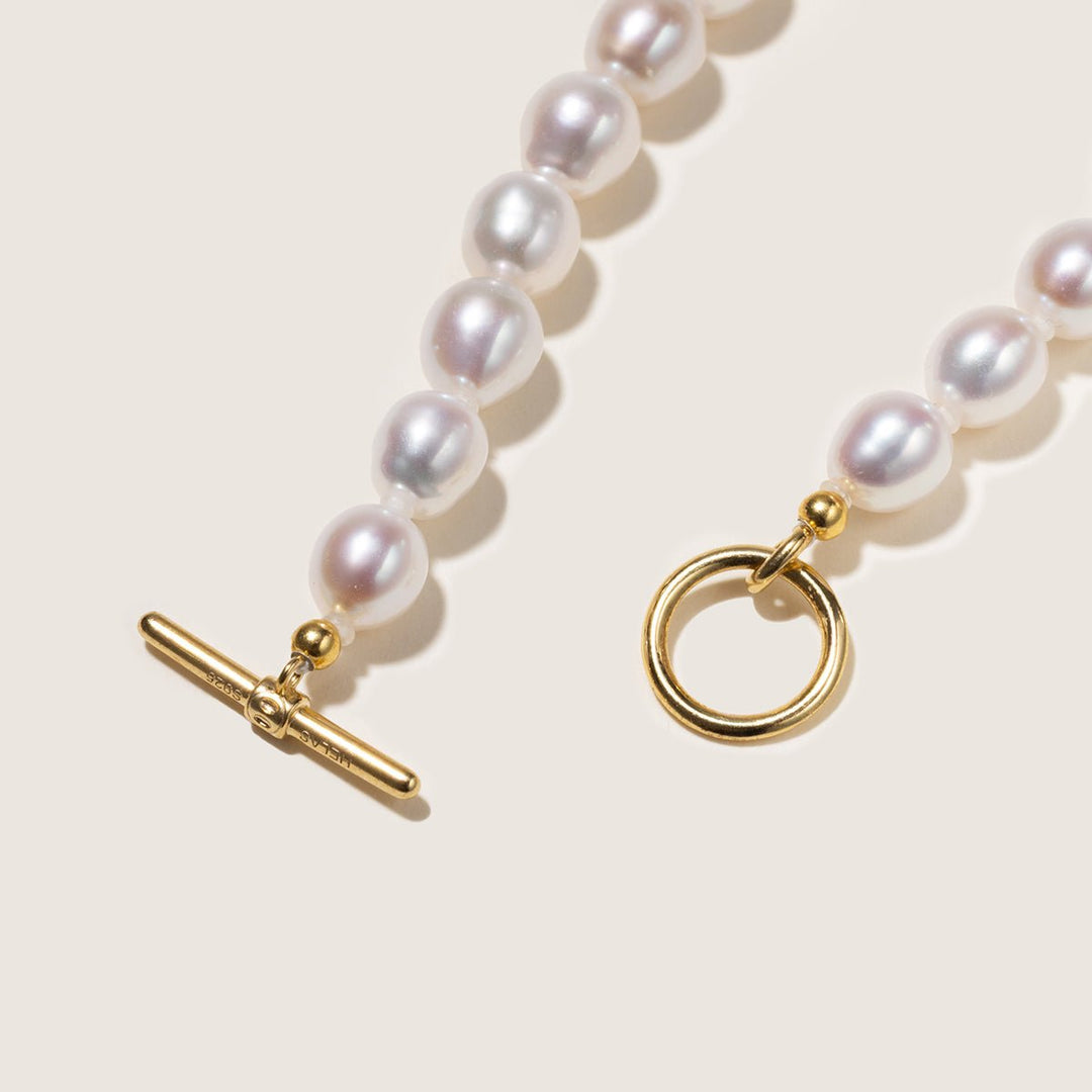 Freshwater Pearl 925 Silver Toggle Clasp Organic Ellipse Bracelet - HELAS Jewelry