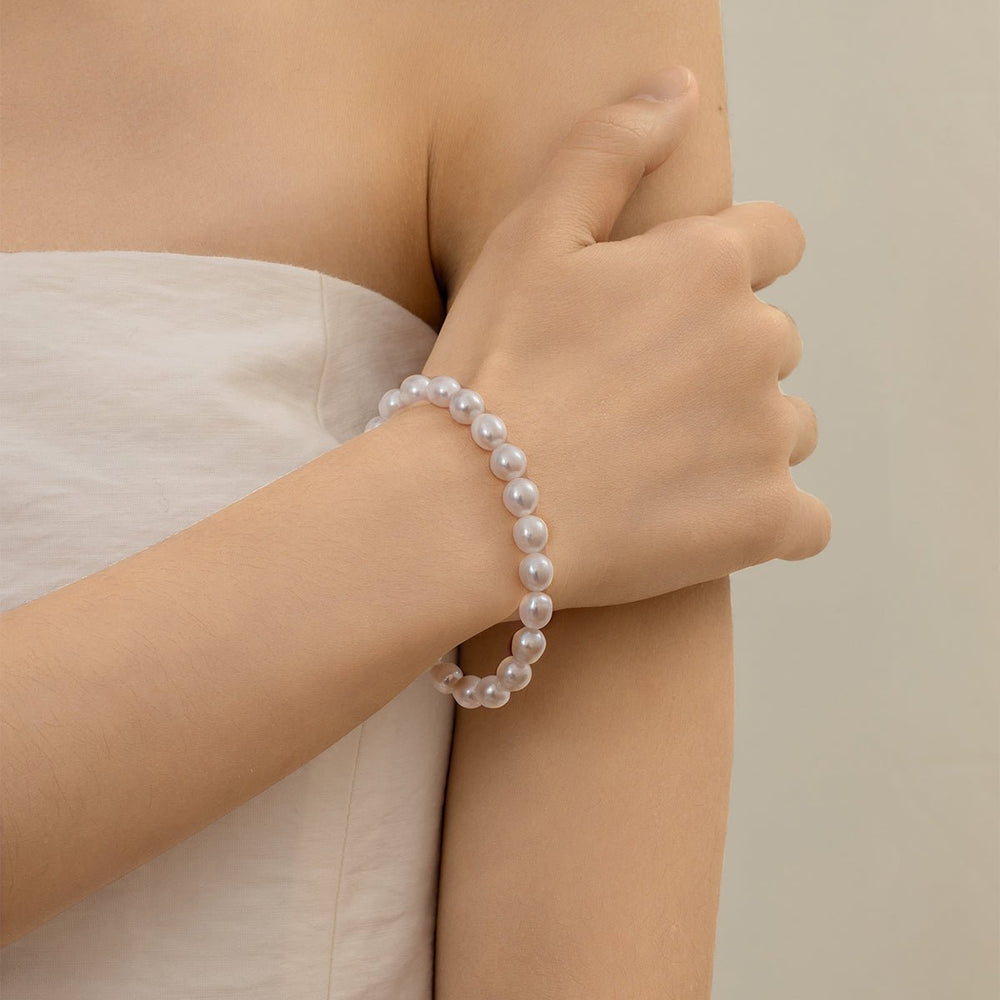 Freshwater Pearl 925 Silver Toggle Clasp Organic Ellipse Bracelet - HELAS Jewelry