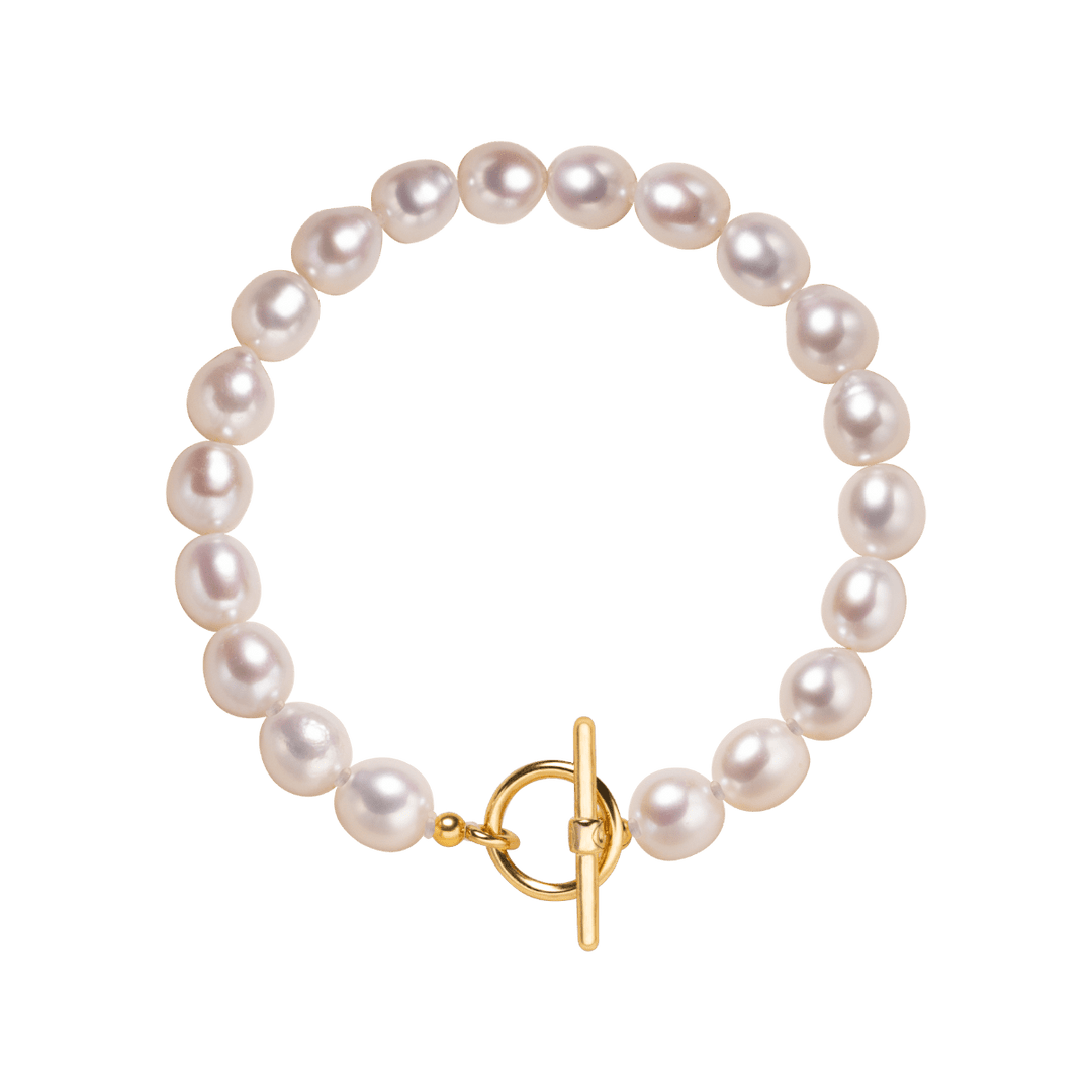Freshwater Pearl 925 Silver Toggle Clasp Organic Ellipse Bracelet - HELAS Jewelry