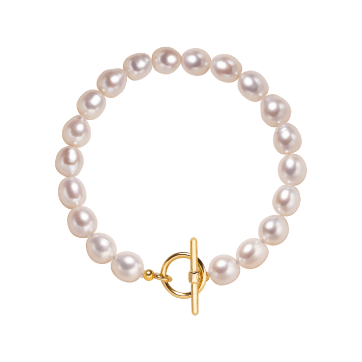 Freshwater Pearl 925 Silver Toggle Clasp Organic Ellipse Bracelet - HELAS Jewelry