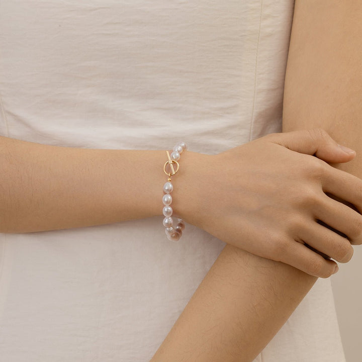 Freshwater Pearl 925 Silver Toggle Clasp Organic Ellipse Bracelet - HELAS Jewelry