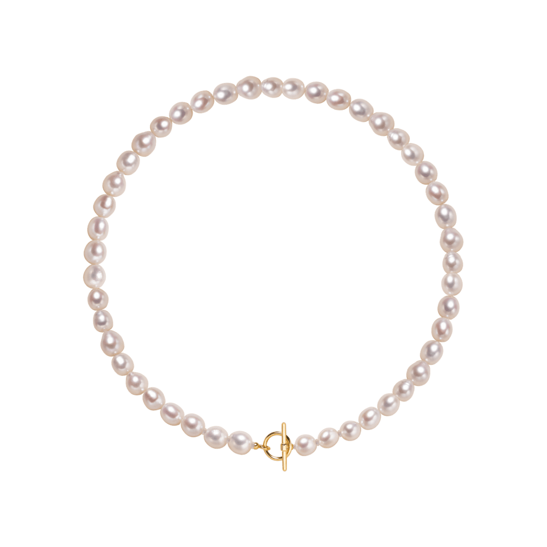 Freshwater Pearl 925 Silver Toggle Clasp Organic Ellipse Long Strand Necklace - HELAS Jewelry