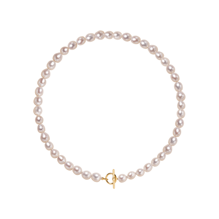 Freshwater Pearl 925 Silver Toggle Clasp Organic Ellipse Long Strand Necklace - HELAS Jewelry