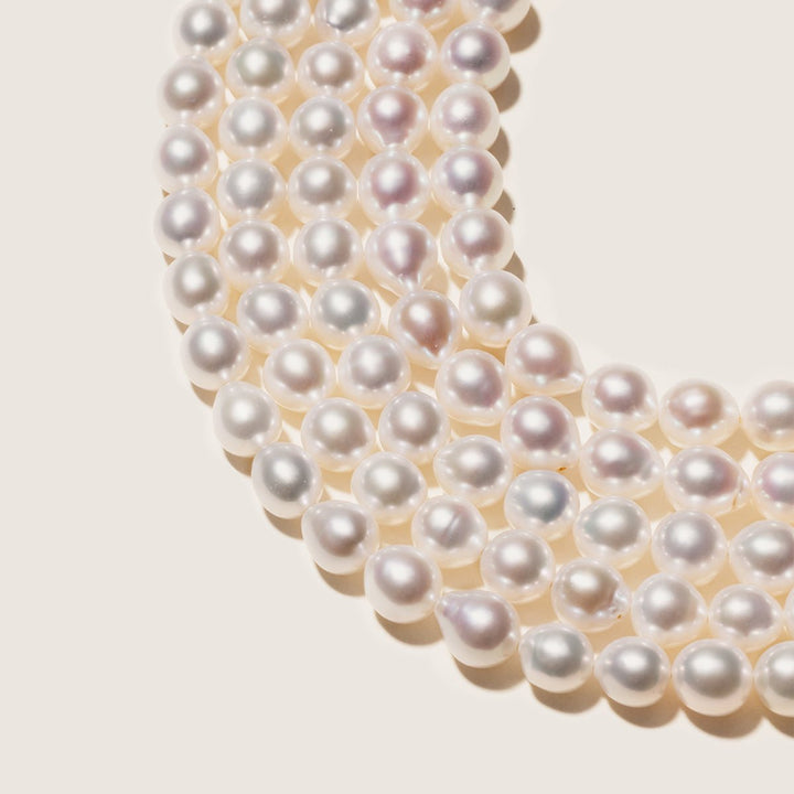 Freshwater Pearl 925 Silver Toggle Clasp Organic Ellipse Long Strand Necklace - HELAS Jewelry