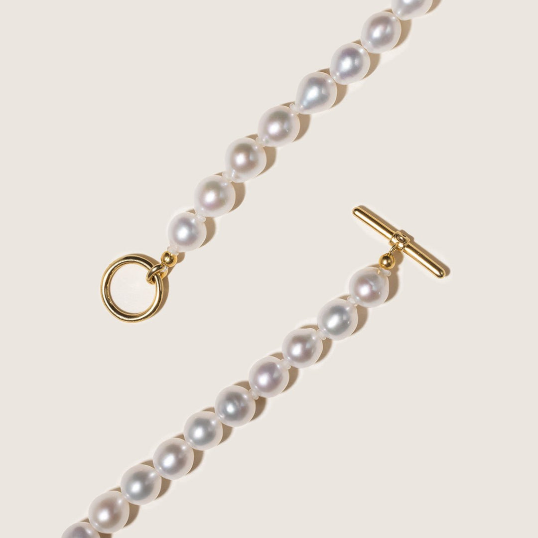 Freshwater Pearl 925 Silver Toggle Clasp Organic Ellipse Long Strand Necklace - HELAS Jewelry