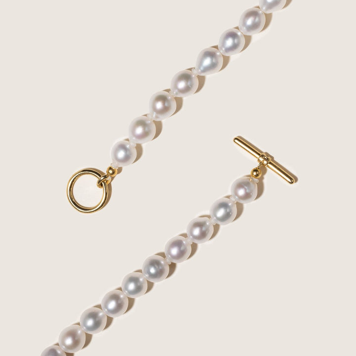 Freshwater Pearl 925 Silver Toggle Clasp Organic Ellipse Long Strand Necklace - HELAS Jewelry