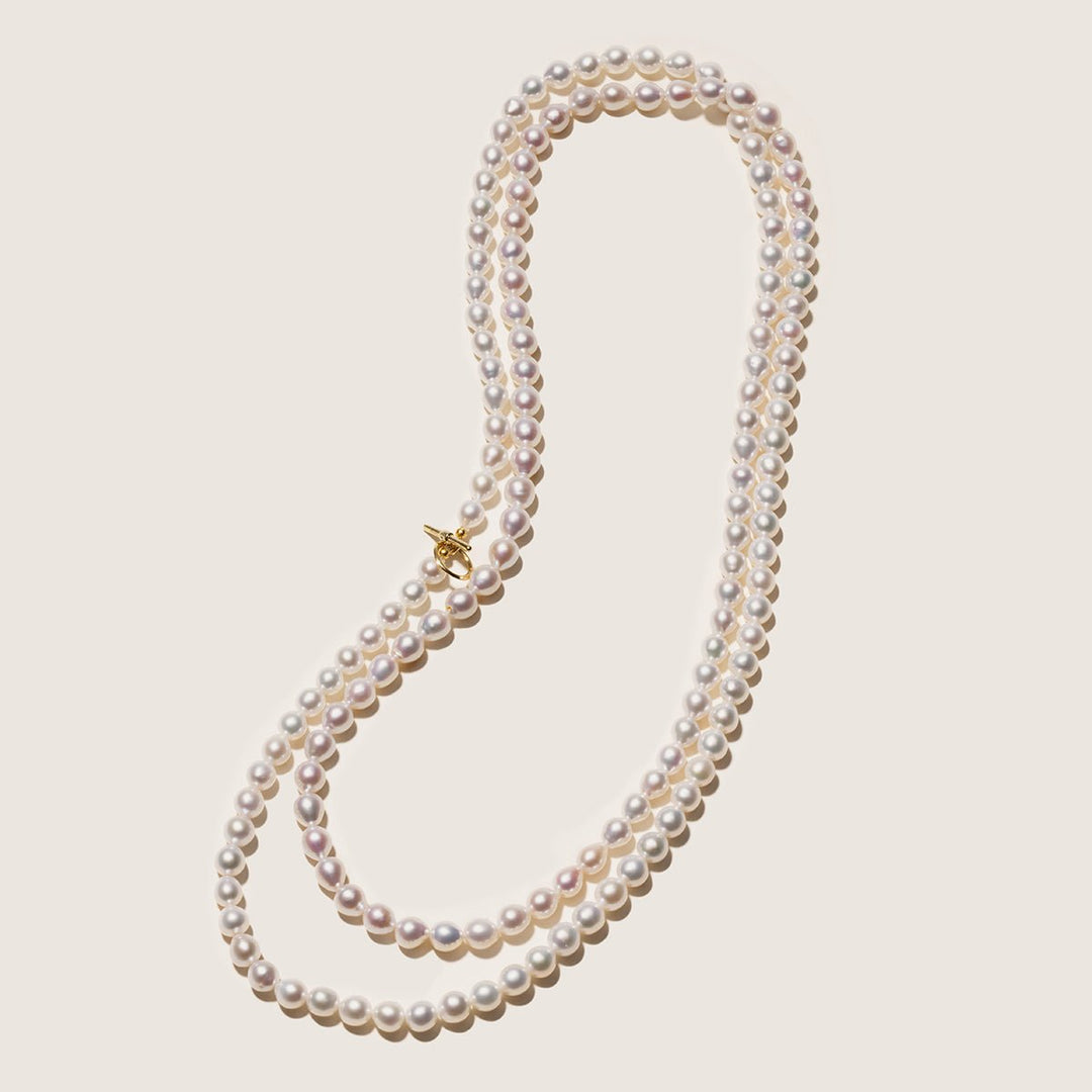 Freshwater Pearl 925 Silver Toggle Clasp Organic Ellipse Long Strand Necklace - HELAS Jewelry