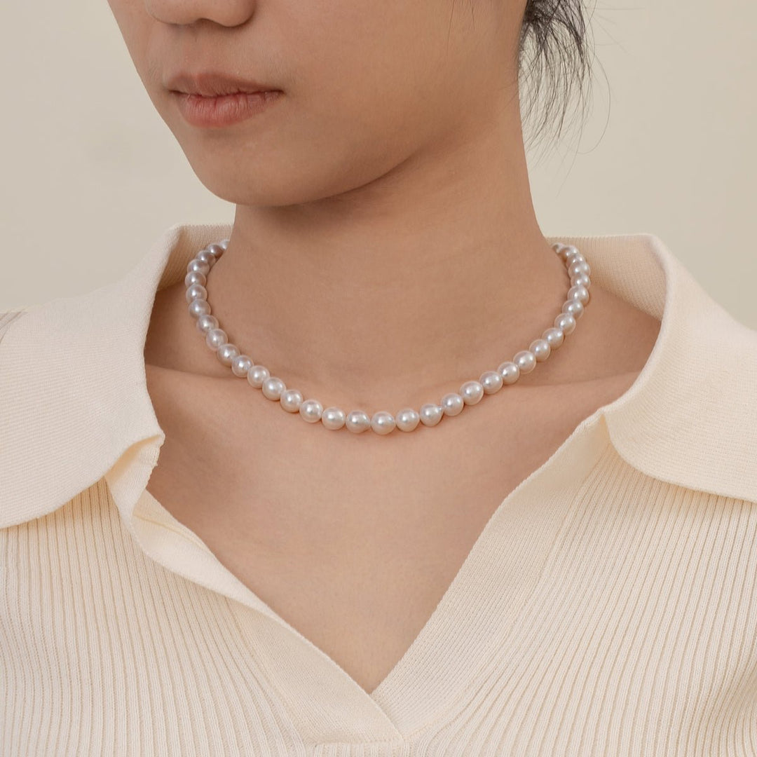 Freshwater Pearl 925 Silver Toggle Clasp Organic Ellipse Long Strand Necklace - HELAS Jewelry