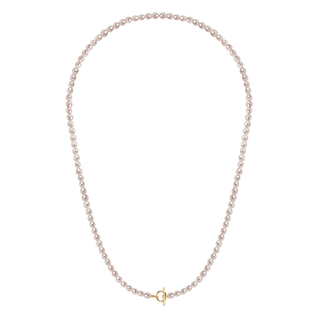 Freshwater Pearl 925 Silver Toggle Clasp Organic Ellipse Long Strand Necklace - HELAS Jewelry