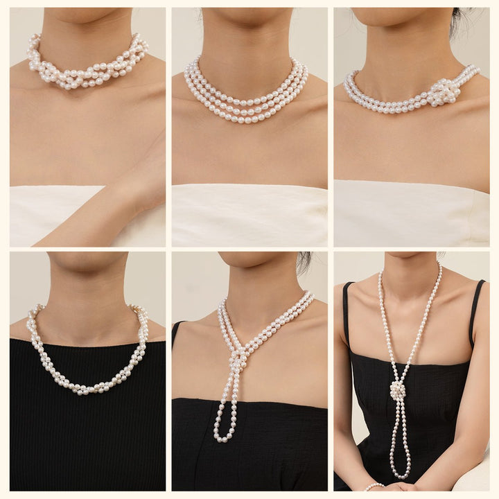 Freshwater Pearl 925 Silver Toggle Clasp Organic Ellipse Long Strand Necklace - HELAS Jewelry