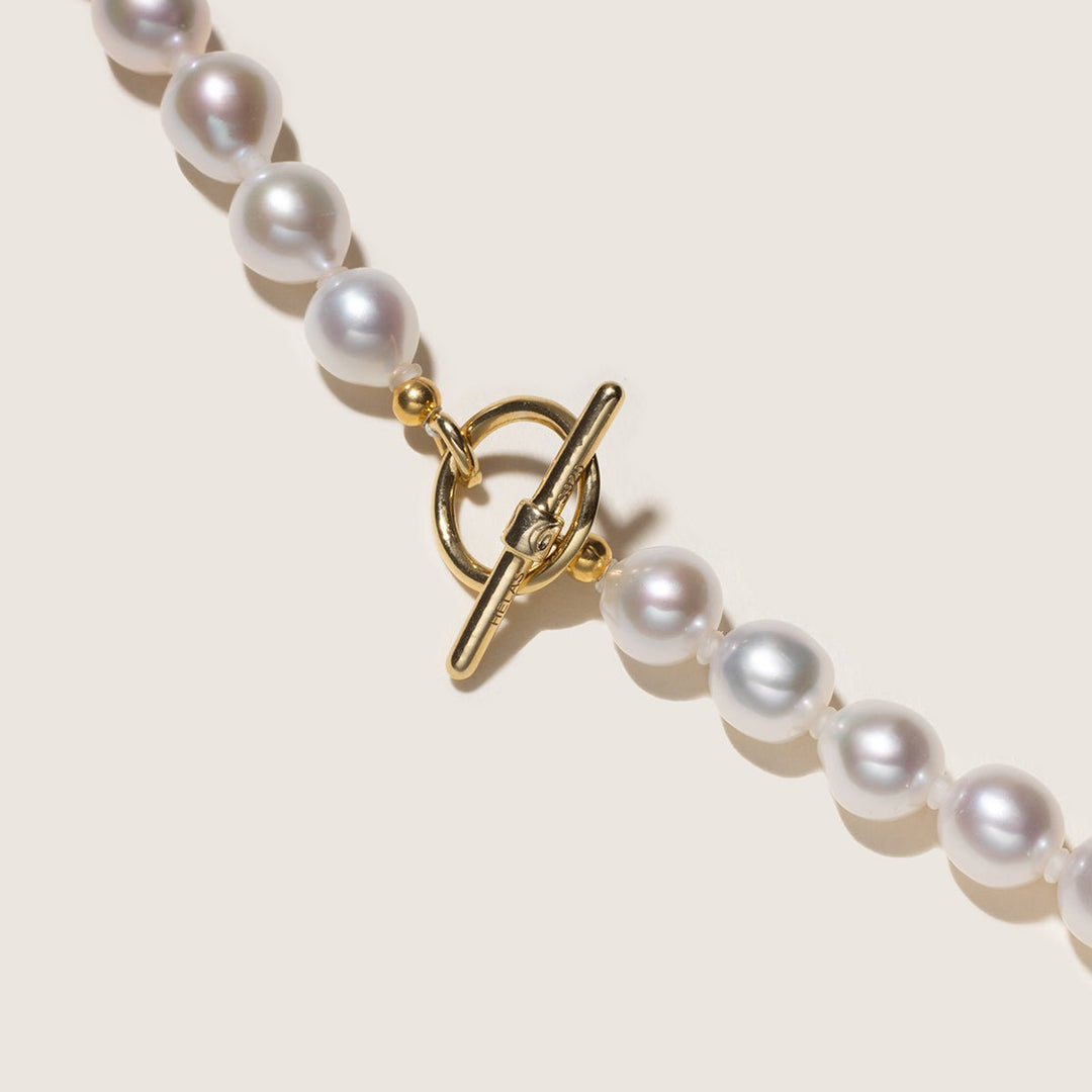 Freshwater Pearl 925 Silver Toggle Clasp Organic Ellipse Long Strand Necklace - HELAS Jewelry