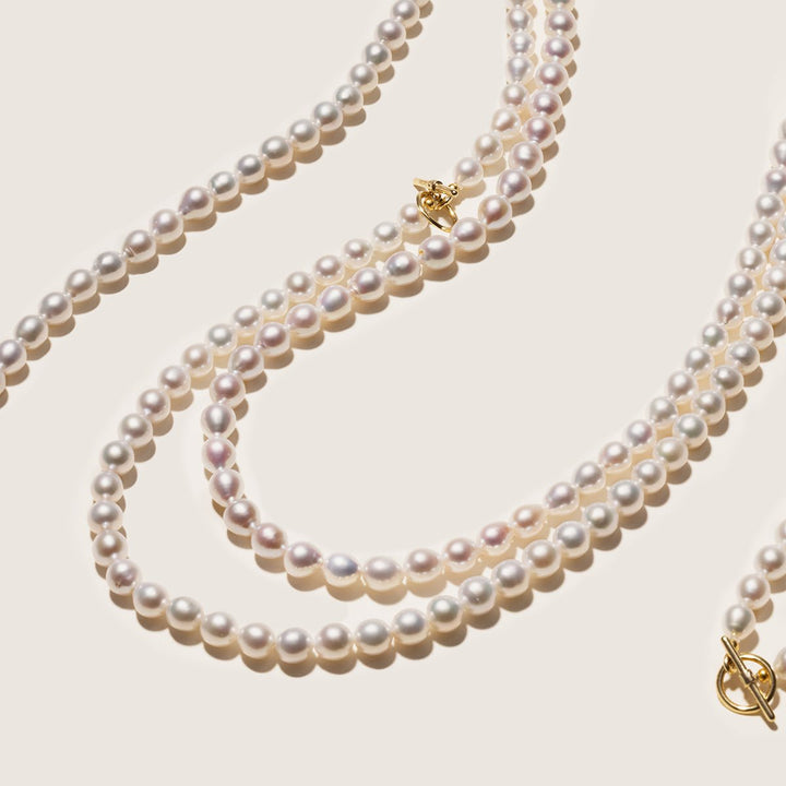 Freshwater Pearl 925 Silver Toggle Clasp Organic Ellipse Long Strand Necklace - HELAS Jewelry