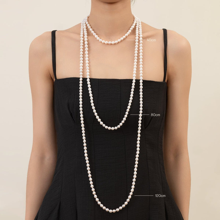 Freshwater Pearl 925 Silver Toggle Clasp Organic Ellipse Long Strand Necklace - HELAS Jewelry