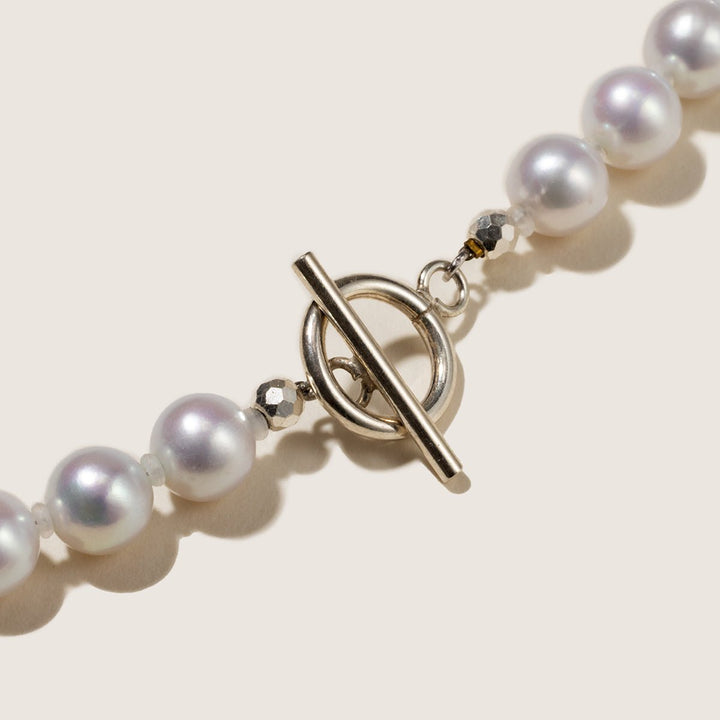 Freshwater Pearl 925 Silver Toggle Clasp Strand Necklace - HELAS Jewelry