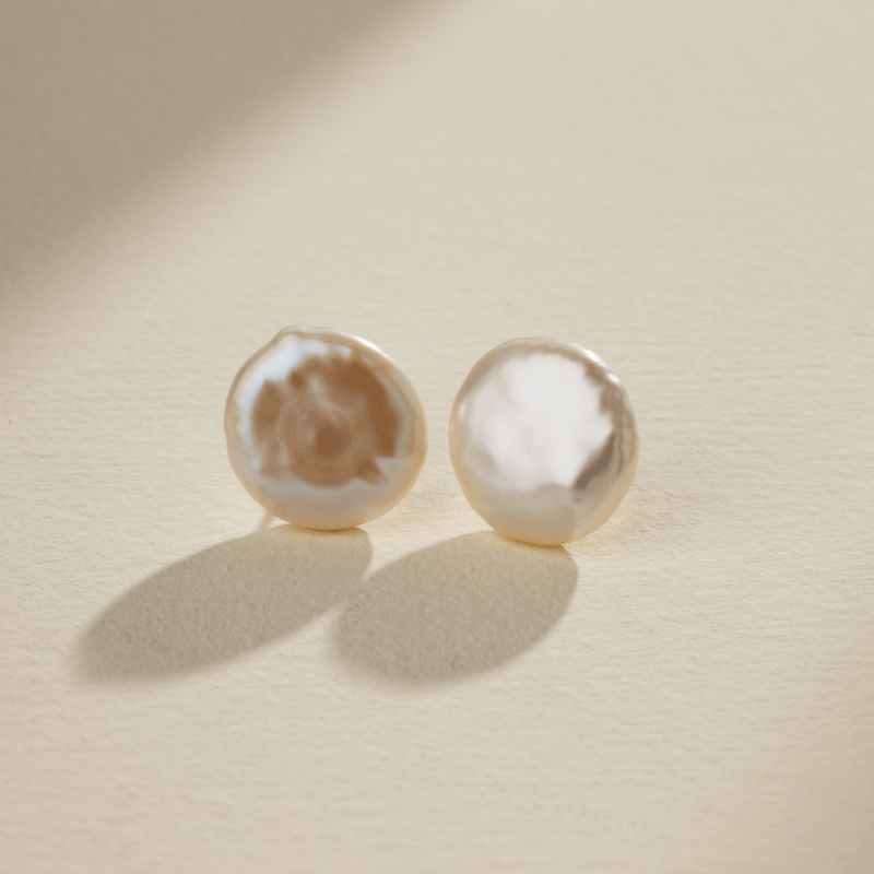 Freshwater Pearl 925 Sterling Silver Button Shape Studs Earrings - HELAS Jewelry